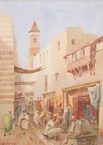 Noel Harry Leaver (aka Cyril Hardy), (1889-1951), North African town with figures, signed lower left, watercolour, mounted, unframed, 34 x 24cm